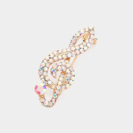 Rhinestone Paved Treble Clef Pin Brooch