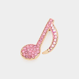 Rhinestone Paved Musical Note Pin Brooch