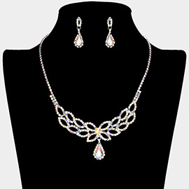 Teardrop Stone Pendant Pointed Rhinestone Paved Necklace