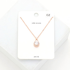 CZ Teardrop Stone Pendant Necklace