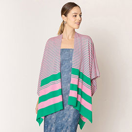 Two Tone Stripe Ruana Poncho