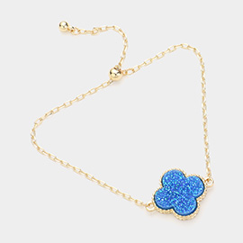 Quatrefoil Druzy Adjustable Pull Tie Bracelet