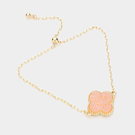 Quatrefoil Druzy Adjustable Pull Tie Bracelet