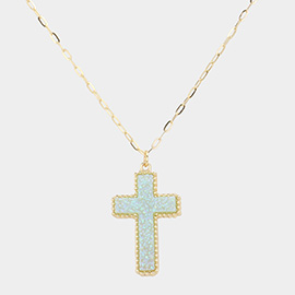 Druzy Cross Pendant Necklace