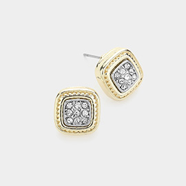 14K Gold Plated Stone Paved Square Stud Earrings