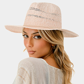 Braided Trim Woven Straw Fedora Hat