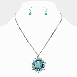 Natural Stone Embellished Western Pendant Necklace