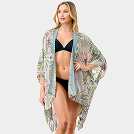 Tropical Flower Print Kimono Poncho