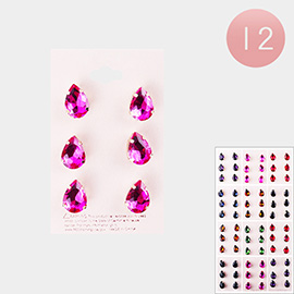 12 Set of 3 - Teardrop Stone Stud Earrings