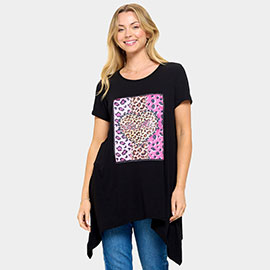 Stone Studded MaMa Message Leopard Heart Printed Half Sleeve Top