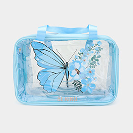 Butterfly Message Printed Translucent Mesh Divided Shoulder Bag / Tote Bag