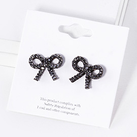 Crystal Stone Studded Ribbon Stud Earrings