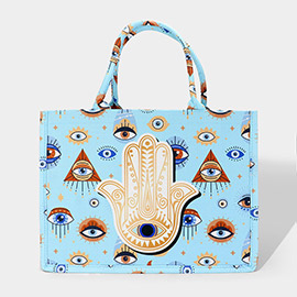 Evil Eye Hamsa Hand Printed Tote Bag