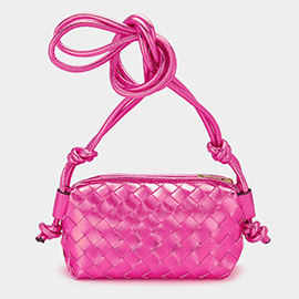 Metallic Faux Leather Weaved Crossbody Bag