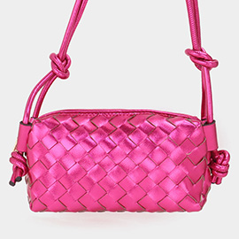 Metallic Faux Leather Weaved Crossbody Bag