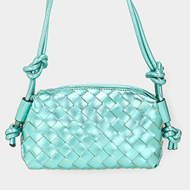 Metallic Faux Leather Weaved Crossbody Bag