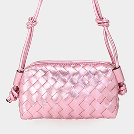 Metallic Faux Leather Weaved Crossbody Bag