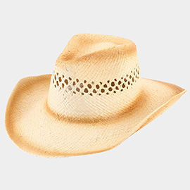 Edge Gradation Pointed Open Weave Panama Cowboy Straw Hat