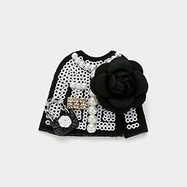 Felt Back Flower Corsage Pear Pointed Sequin Women Jacket Brooch