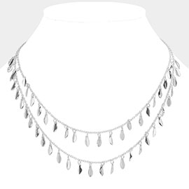 Metal Leaf Station Double Layered Necklace