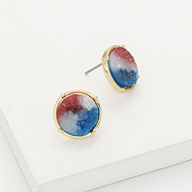 American USA Flag Theme Druzy Round Stud Earrings