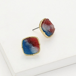 American USA Flag Theme Druzy Square Stud Earrings