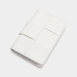 Faux Leather Weave Card Holder Wallet