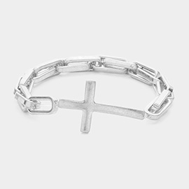 Metal Cross Pointed Hardware Chain Link Stretch Bracelet