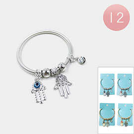 12PCS - Evil Eye Hamsa Hand Charm Stretch Bracelets