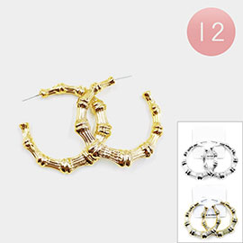 12PAIRS - Metal Bamboo Hoop Earrings