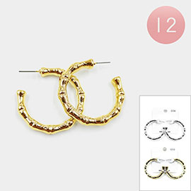 12PAIRS - Metal Bamboo Hoop Earrings