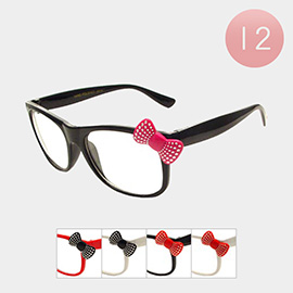 12PCS - Rhinestone Paved Bow Pointed Clear Lens Wayfarer Sunglasses