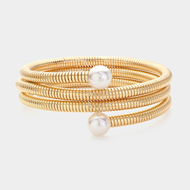 Pearl Tip Metal Coil Bracelet