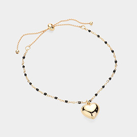 Metal Heart Charm Beads Station Pull Tie Bracelet