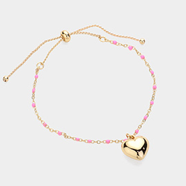 Metal Heart Charm Beads Station Pull Tie Bracelet