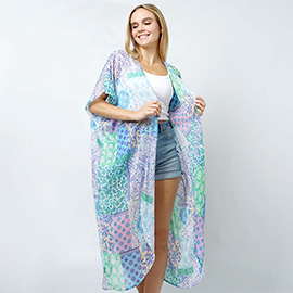 Patchwork Print Lurex Kimono Poncho