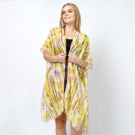 Abstract Foil Print Kimono Poncho