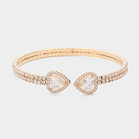 CZ Teardrop Stone Pointed Tip Rhinestone Paved Cuff Bracelet