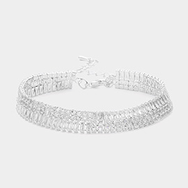 CZ Baguette Rhinestone Embellished Evening Bracelet