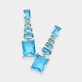 CZ Emerald Cut Stone Dangle Evening Earrings