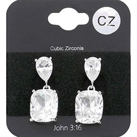 CZ Teardrop Rectangle Stone Cluster Dangle Evening Earrings