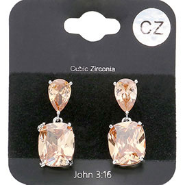 CZ Teardrop Rectangle Stone Cluster Dangle Evening Earrings