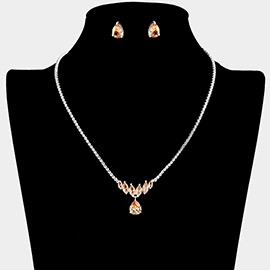 CZ Teardrop Pointed Marquise Stone Accented Rhinestone Paved Necklace