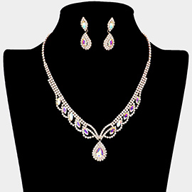 Teardrop Stone Pointed Rhinestone Paved Necklace