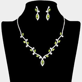 Marquise Stone Accented Vine Rhinestone Paved Necklace