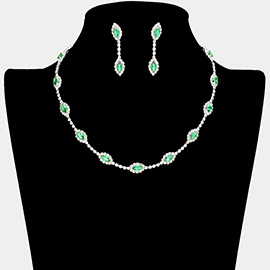 CZ Marquise Stone Pointed Rhinestone Paved Station Necklace