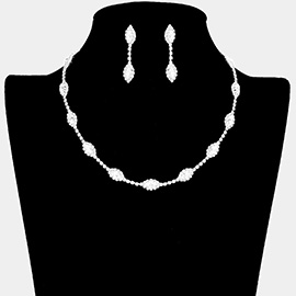 CZ Marquise Stone Pointed Rhinestone Paved Station Necklace