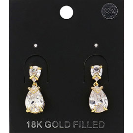 18K Gold Filled CZ Teardrop Stone Cluster Dangle Evening Earrings