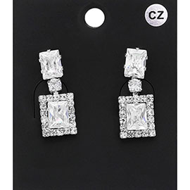 CZ Emerald Cut Stone Dangle Evening Earrings