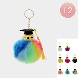 12PCS - Graduation Sequin Smile Face Pom Pom Keychains